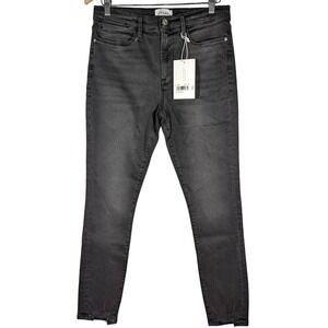 FRAME Le High Skinny Jeans Women's Size 32 Dark Grey Wash Raw Hem